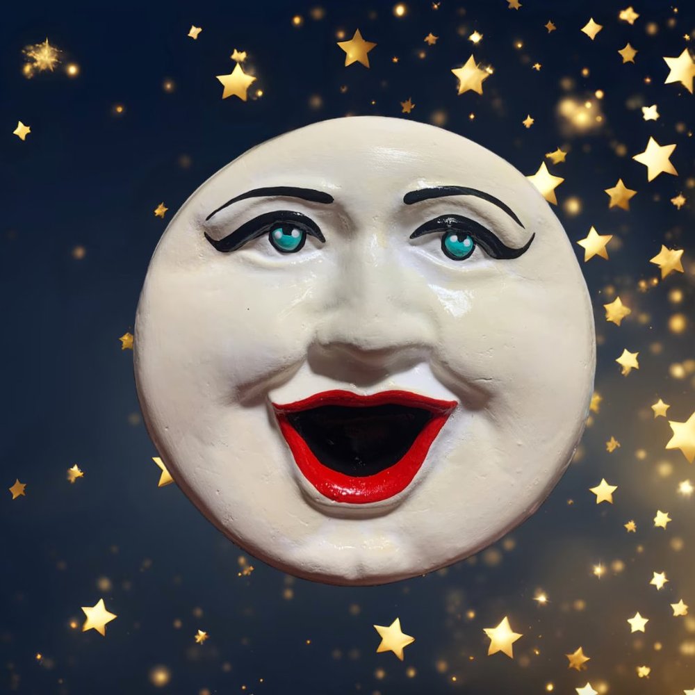 Chalkware Moon Face - Retro Happy Quirky Face